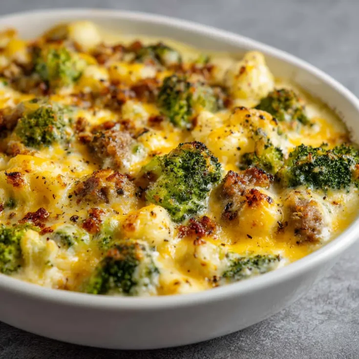 Keto Broccoli & Cauliflower Au Gratin With Sausage