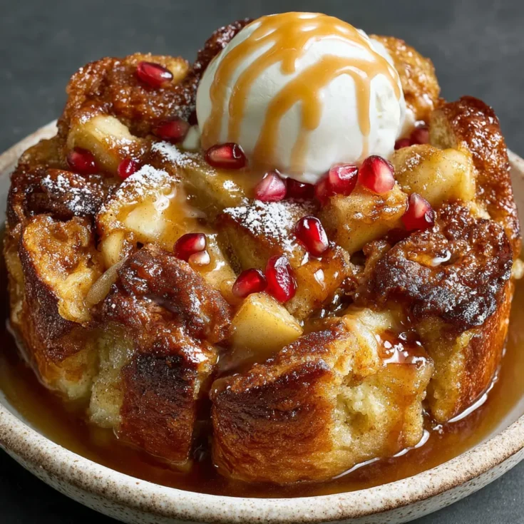 Delicious Apple and Pomegranate Bread Pudding