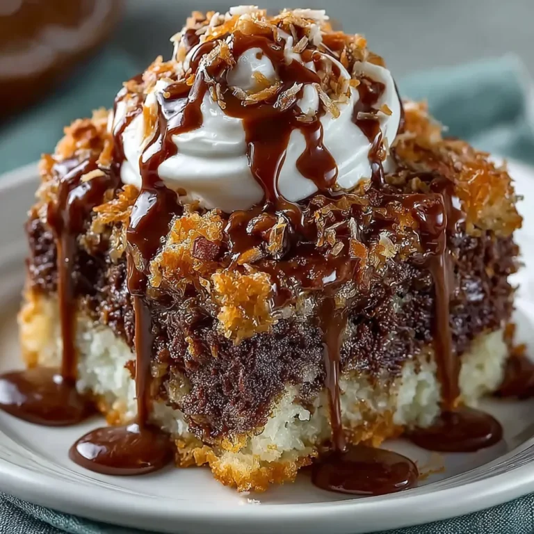 German Chocolate Poke Cake Recipe with Rich Coconut Pecan Frosting