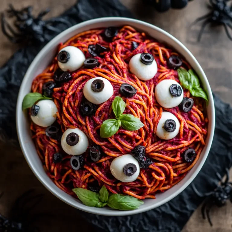 Bloody Spaghetti with Mozzarella Eyeballs