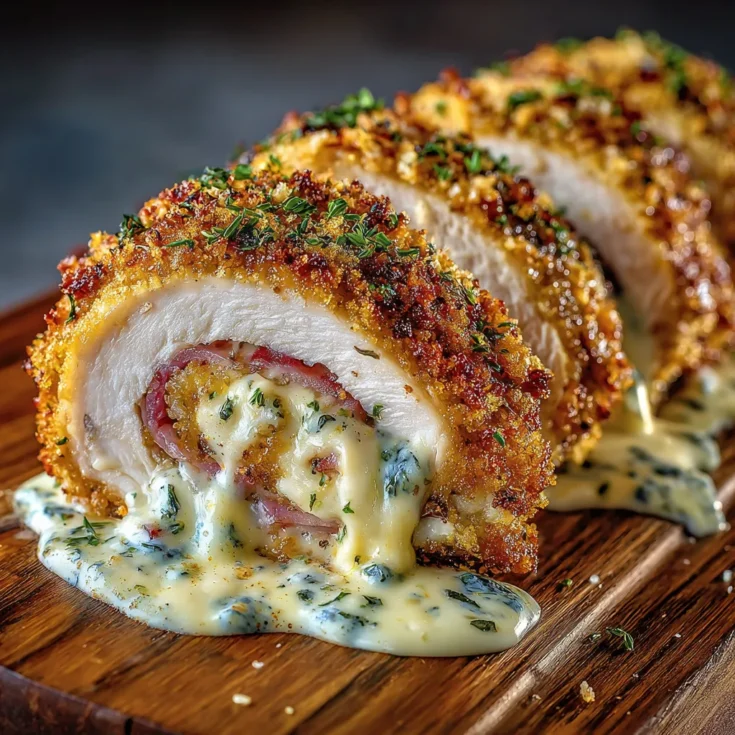 Chicken Cordon Bleu with Swiss Cheese Sauce