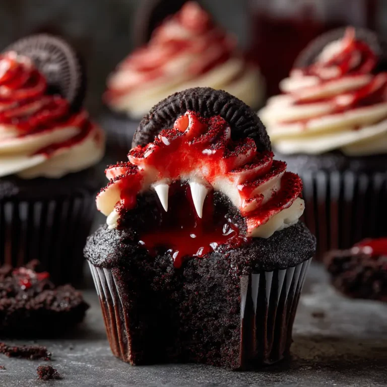 Halloween Vampire Bite Cupcakes with Creepy Red Centers