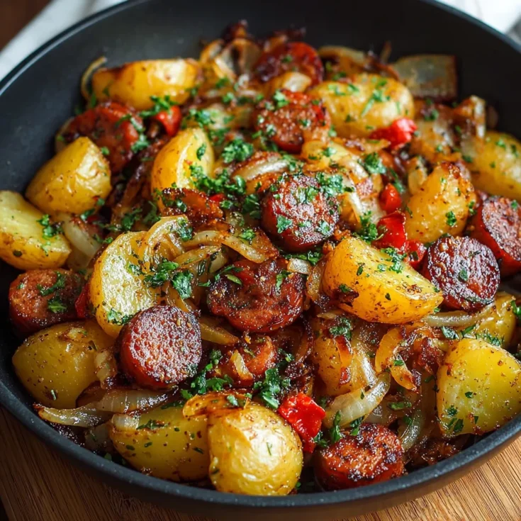 Fried Potatoes with Onions and Smoked Polish Sausage