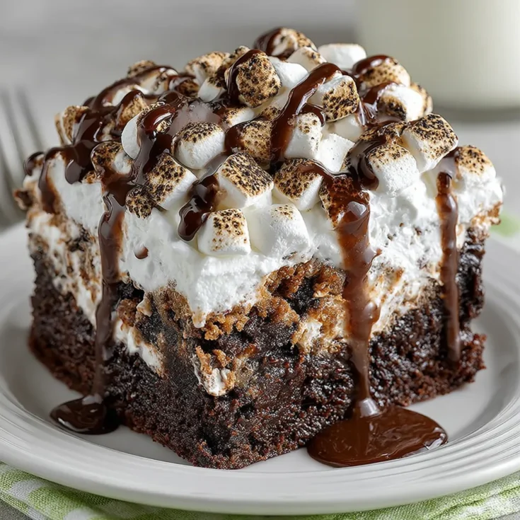 Irresistible Marshmallow Chocolate Poke Cake