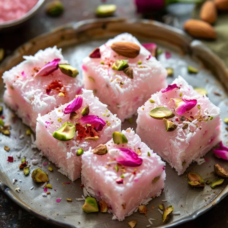 Easy Diwali Rose Coconut Ice