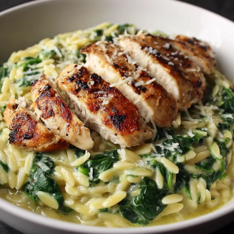 Creamy Spinach Parmesan Orzo with Grilled Chicken: A Comforting Delight