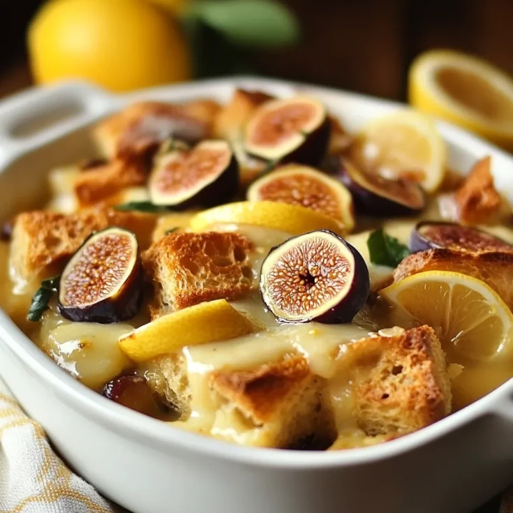 Lemon Bread Pudding with Fig & Creamy Lemon Sauce