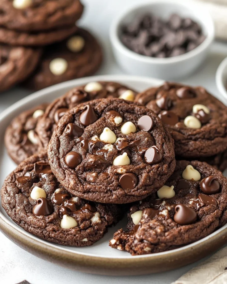 Bakery Style Double Chocolate Chip Cookies with Gooey Centers