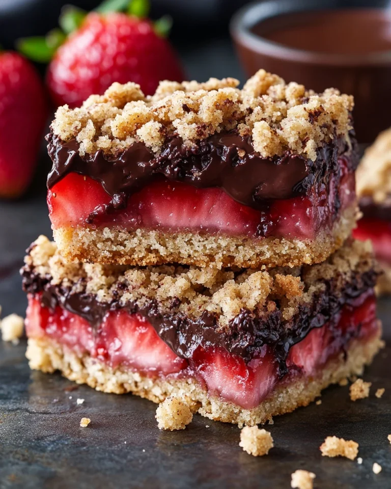 Chocolate Dipped Strawberry Crumb Cake Squares
