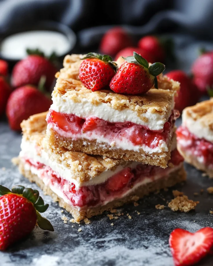 Strawberry Vanilla Cream Stuffed Cookie Bars
