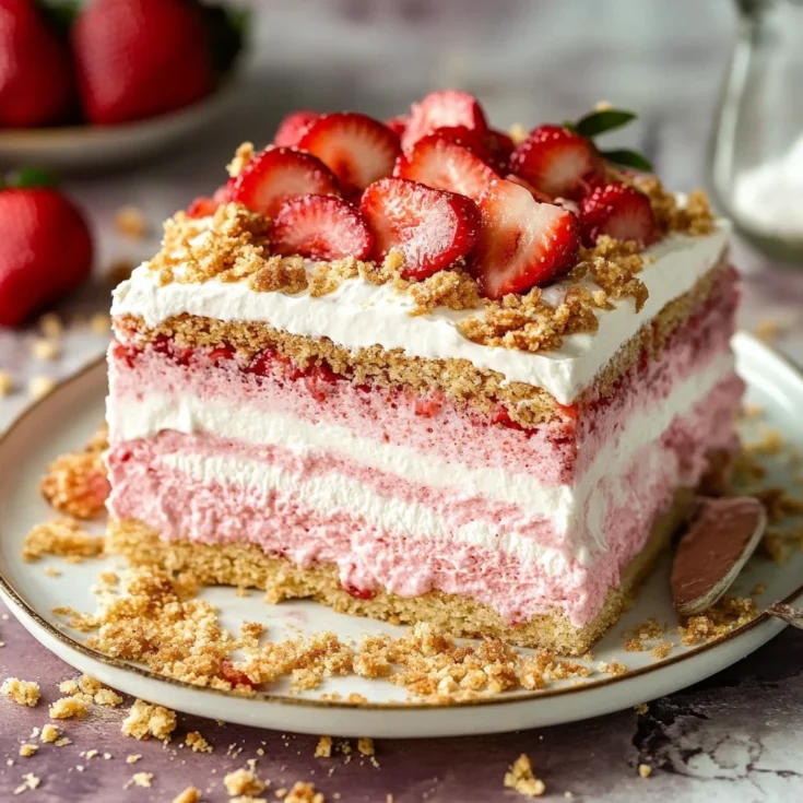 Strawberry Cream Crunch Layer Cake Squares