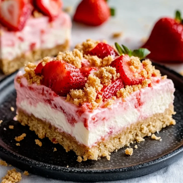 Strawberry Shortcake Crunch Cheesecake Squares