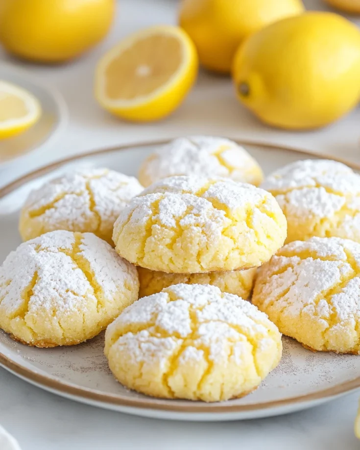 Bakery Style Lemon Crinkle Cookies with Powdered Sugar Coating