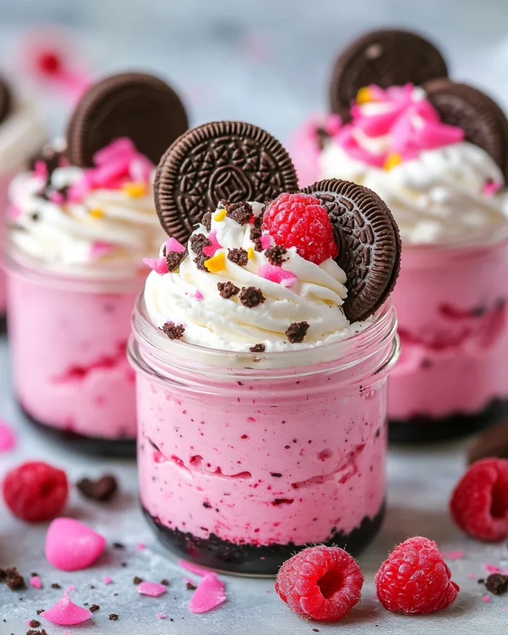 No-Bake Pink Oreo Cheesecake Jars