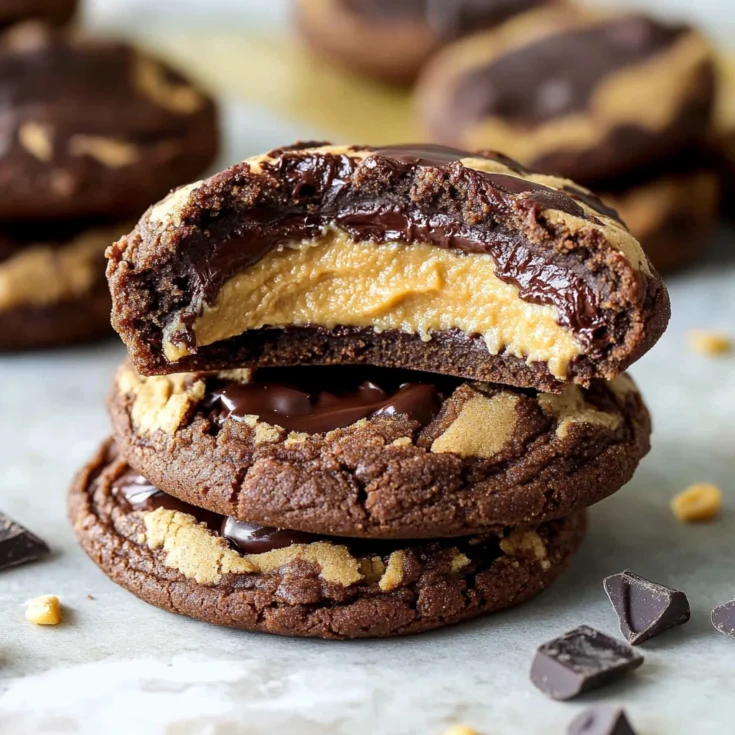 Chocolate Peanut Butter Fudge Stuffed Cookies