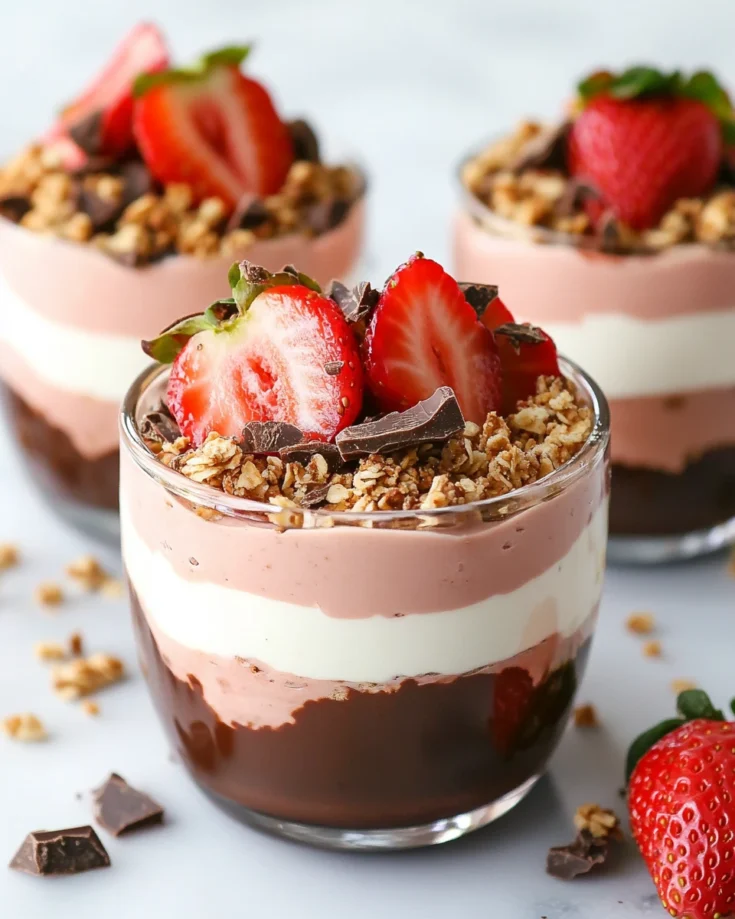No-Bake Chocolate Strawberry Yogurt Parfait Dessert (Layered Cups)