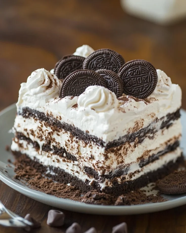 No-Bake Oreo Icebox Cake with Whipped Cream Layers